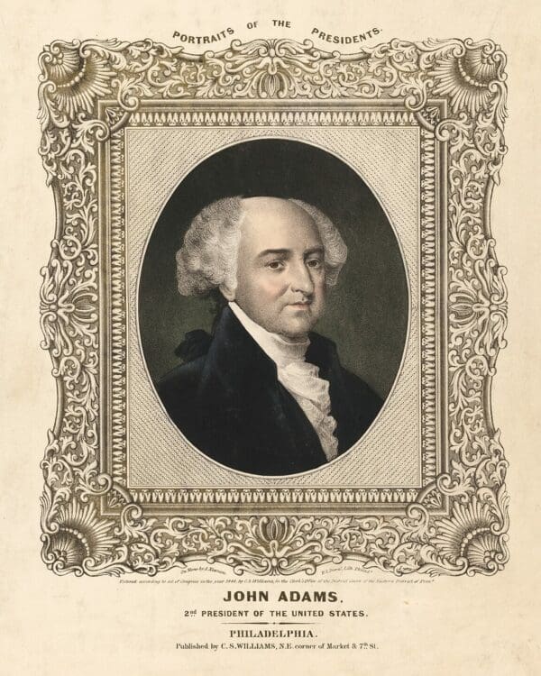 John Adams Hand-Colored Lithograph